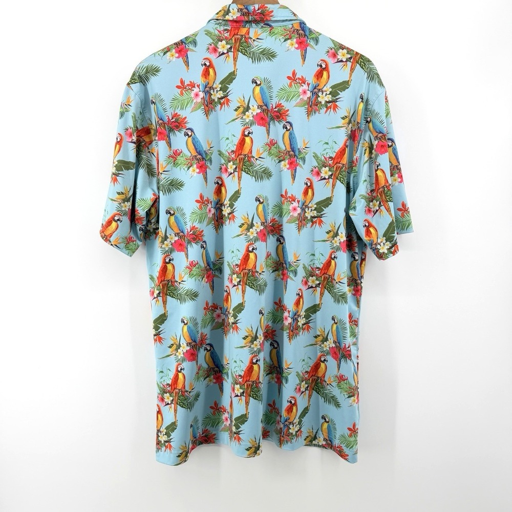 Waggle Polo Shirt Mens XL Blue Parrot Tropical Floral Performance Stretch Golf - Picture 3 of 8